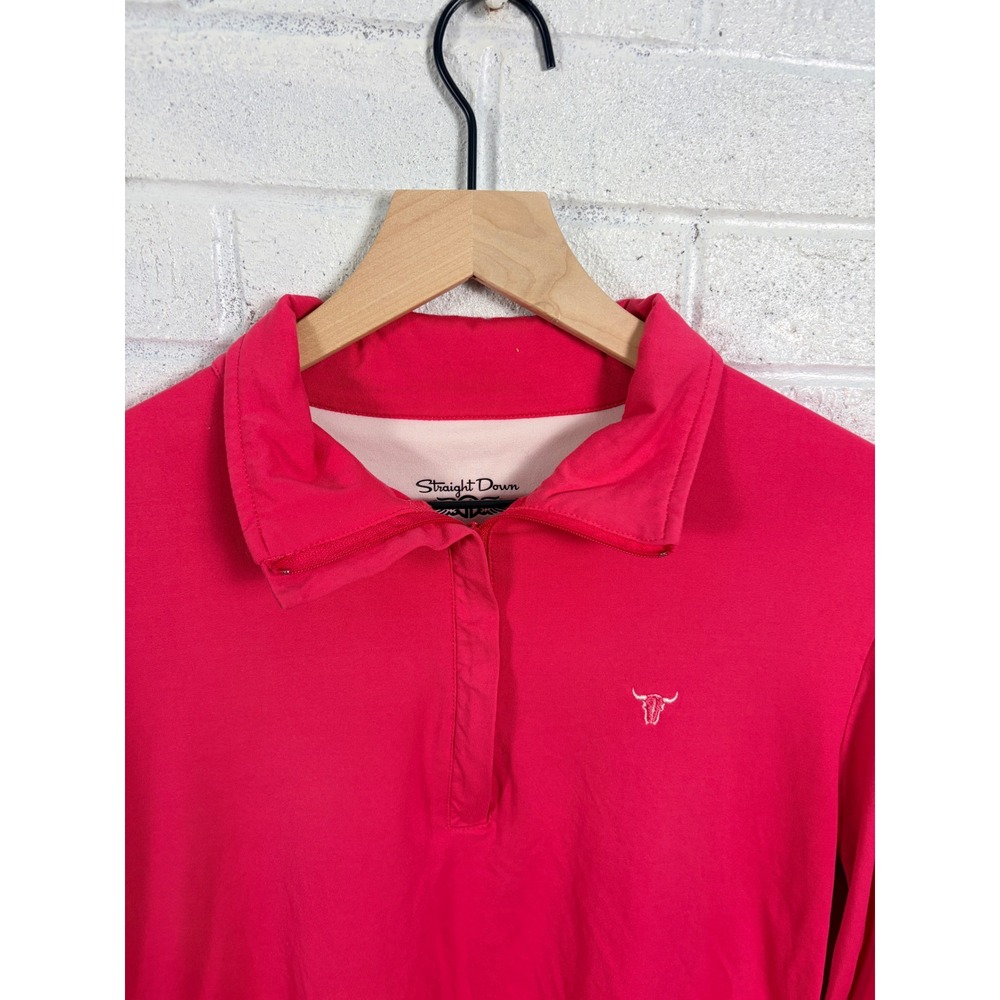 Straight Down Golf Pullover Womens M Pink Quarter Zip Steer Skull Long Sleeve - Picture 3 of 7